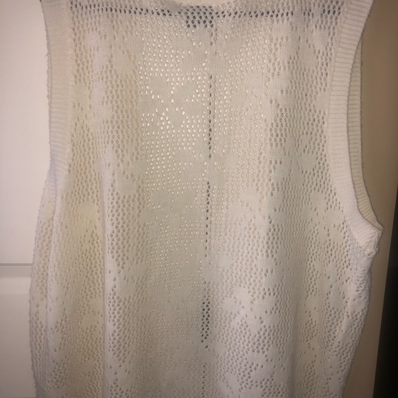 VINTAGE SWEATER VEST OPEN KNIT IVORY OPEN FRONT GRANDMA CORE COTTAGE CORE M/L - Picture 3 of 7